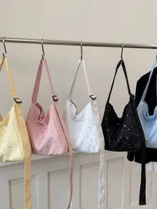 Large capacity Korean style canvas tote bag with star sequins in five pastel colors