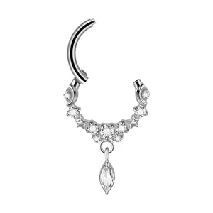 G23 titanium V-shaped segment ring with marquise zircon dangle for piercings