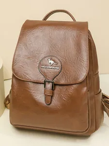 Sac à Dos Femme en Cuir PU à la Mode Grande Capacité Voyage Décontracté Sac d'École Avec Logo Kangourou Rabat Fermoir Magnétique