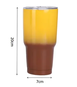 Dimensions of 30oz vacuum insulated tumbler showing 20cm height and 7cm base width