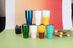 Selection of 30oz stainless steel vacuum insulated tumblers in various vibrant colors