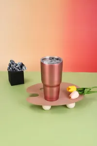 Premium 30oz rose gold gradient vacuum insulated stainless steel tumbler with clear lid