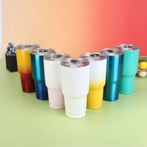 Stainless Steel Vacuum Insulated Tumbler Large Capacity Gradient Paint Double Wall Car Cup With Lid For Outdoor Travel Office