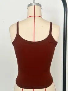 Detailed back view of a slim fit brown Y2K style camisole tank top on a dress form