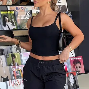 Trendy black spaghetti strap camisole top for women Y2K style summer streetwear