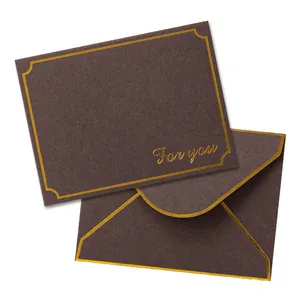 Elegant brown invitation card and envelope set with gold foil border and For You text