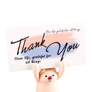 Premium customer thank you card with pink and blue gradient and cute pig holder stand