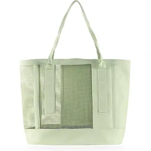 Women Large Capacity Mesh Tote Bag Waterproof Oxford Cloth Shoulder Bag For Commute Beach Student Minimalist Versatile Mesh Bag