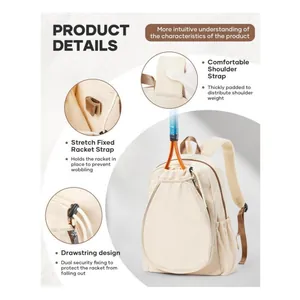 Detail view of tennis backpack showing padded straps and racket compartment features