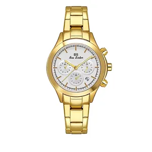 Reloj de Cuarzo de Aleación con Strass para Mujer Diseño Clásico de Tres Ojos Visualización de la Fecha Banda de Acero Metálico Reloj de Pulsera Elegante a la Moda