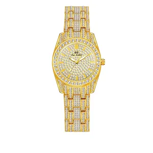 Luxurious iced-out gold women's watch with full rhinestone crystal embellishments