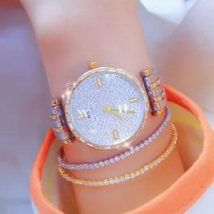 Lujoso reloj BS Bee Sister para mujer con esfera de diamantes y detalles dorados.