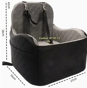 Siège auto matelassé pour petits et moyens chiens et chats avec sangles de sécurité, noir