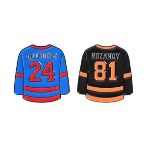 Pair of ice hockey jersey enamel pins featuring numbers 24 and 81 for backpack