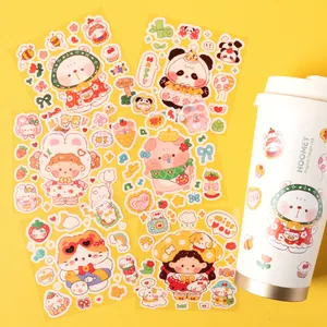 Set of cute cartoon PVC stickers for decorating water bottles and journals