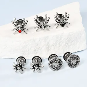 Gothic Punk Edelstahl Spinne und Wolfskopf Ohrstecker Set für Damen und Herren