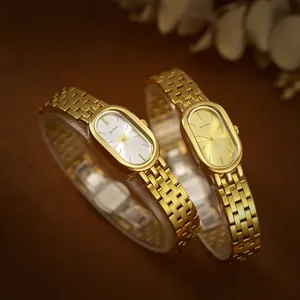 Reloj de Cuarzo Retro de Lujo para Mujer Esfera Ovalada Correa de Acero Inoxidable Elegante Reloj de Pulsera para Dama Joyería de Moda
