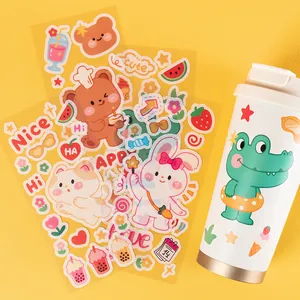 Cartoon Transparent PVC Waterproof Stickers Kawaii Rabbit Cat Bear Crocodile Ins Style Decorative Labels For Mobile Phone Water Bottle Stationery