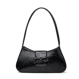 Damen Mode Schleife Achseltasche Minimalistische Baguette Tasche Schultertasche PU Leder Arbeit Kleine Handtasche Stilvolle Pendlertasche