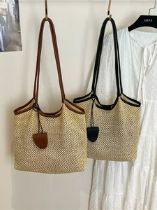 Borsa tote in paglia intrecciata stile boho grande capacità per vacanze al mare