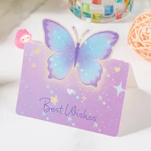 Tarjeta de felicitación 3D mariposa morada Morandi con texto Best Wishes para regalos.