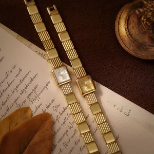 BS Bee Sister Reloj de Cuarzo para Mujer Vintage Lujo Correa de Metal de Aleación Rectangular Reloj de Pulsera Retro Moderno