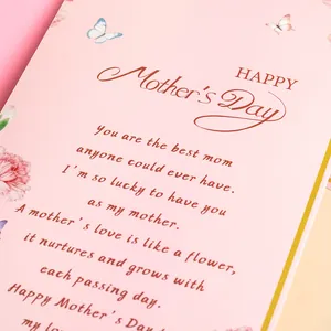 Pink Mother's Day greeting card with heartwarming English message and floral design