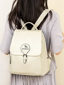 Sac à dos élégant en similicuir beige pour femme avec grande capacité de voyage