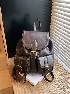 Dames Retro PU Leren Rugzak Modieus Multi-pocket Koreaanse Stijl Reistas Schooltas Hoge Kwaliteit Bruin Zwart