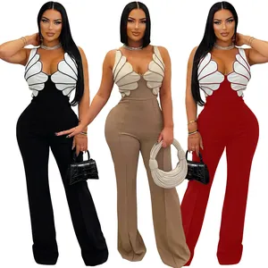 Combinaisons sans manches à col en V avec bustier festonné en noir, rouge et beige chic.