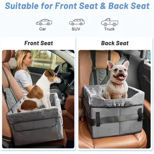 Siège d'appoint gris portable pour petits chiens installé sur les sièges avant et arrière