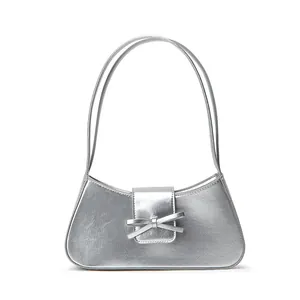 Modische silberne Schultertasche mit Schleife für Damen, ideal für den täglichen Gebrauch