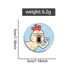 Funny cartoon rooster metal brooch with OK gesture and 3cm size specifications details.