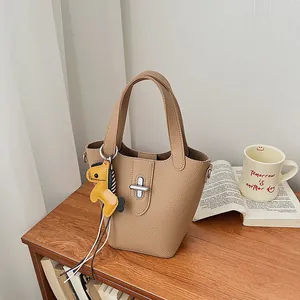 Dames PU Leren Emmertas Casual Woon-Werk Schoudertas Crossbody Tas Met Handvat En Draaisluiting Mode Handtas