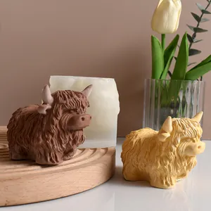 Highland Cow resin figurine set with silicone mold for creative DIY home decor crafts