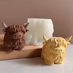 Creative highland cow silicone mold with finished brown and yellow resin yak statues