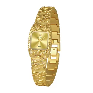 Reloj vintage de oro para mujer con pulsera de textura de lava y esfera cuadrada, cuarzo.
