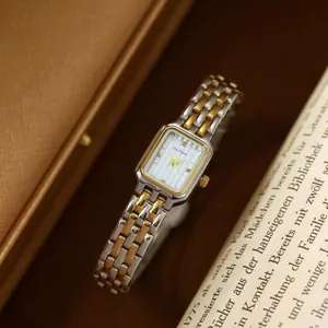 Elegante Bee Sister Damen-Vintage-Uhr mit rechteckigem Zifferblatt und bicolor Armband