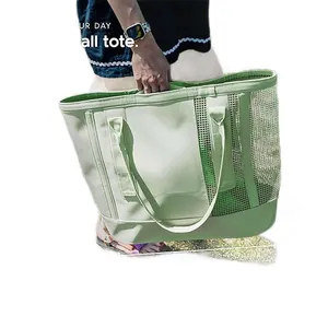 Large capacity mint green mesh tote bag perfect for daily commuting and beach trips