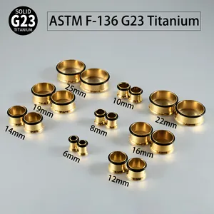 Comparaison détaillée des tailles de tunnels d'oreille en titane G23 de 6 à 25 mm en or