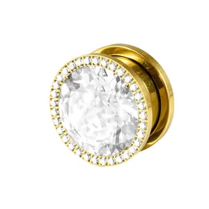 G23 titanium gold-plated ear plug with clear zirconia halo piercing jewelry
