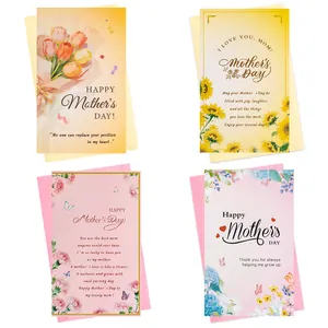 Set of 4 elegant Mother's Day greeting cards with floral designs and envelopes