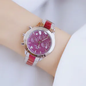 Elegante reloj de mujer BS Bee Sister con esfera morada y correa de acero inoxidable