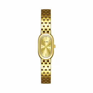 Reloj elegante de acero inoxidable dorado ovalado para mujer con esfera minimalista