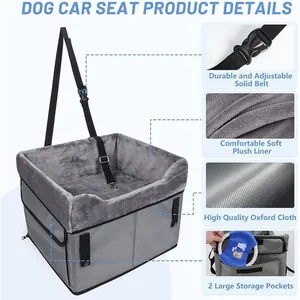Détails du siège d'appoint pour chien: ceinture réglable, doublure en peluche et tissu