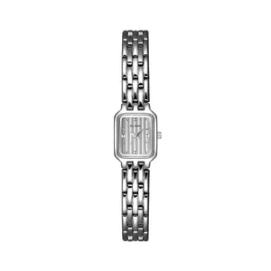 Elegante silberne rechteckige Edelstahluhr für Damen mit Gliederarmband, Modell FA1902