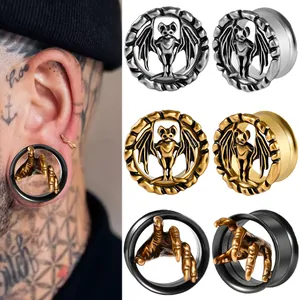 Vintage Gotische Roestvrijstalen Vleermuis Monsterklauw Oortunnels Antiek Goud Zilver Dubbele Flare Interne Draad Piercing Sieraden