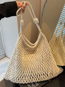 Borsa a Tracolla Intrecciata in Paglia Traforata in Stile Francese Borsa Tote in Rete all'Uncinetto da Spiaggia Estiva per Donna
