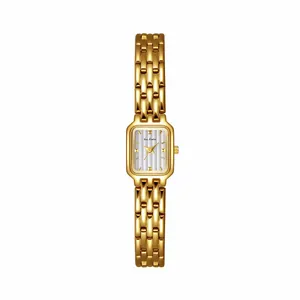 Klassische goldene Damenquarzuhr in rechteckiger Form mit Edelstahlarmband