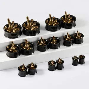 Retro spookhand oorstretchers met gegalvaniseerde zwarte en antieke gouden afwerking